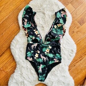 Deep V jungle cheetah print fashion one piece swimsuit